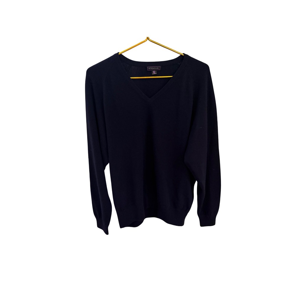 Peter Millar Mens Navy Blue 100% Cashmere V-Neck Sweater Size Large